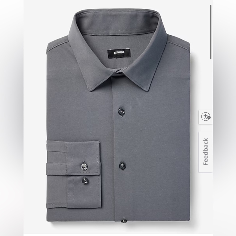 Express Men’s Charcoal Grey Dress Shirt - Solid Button-Up